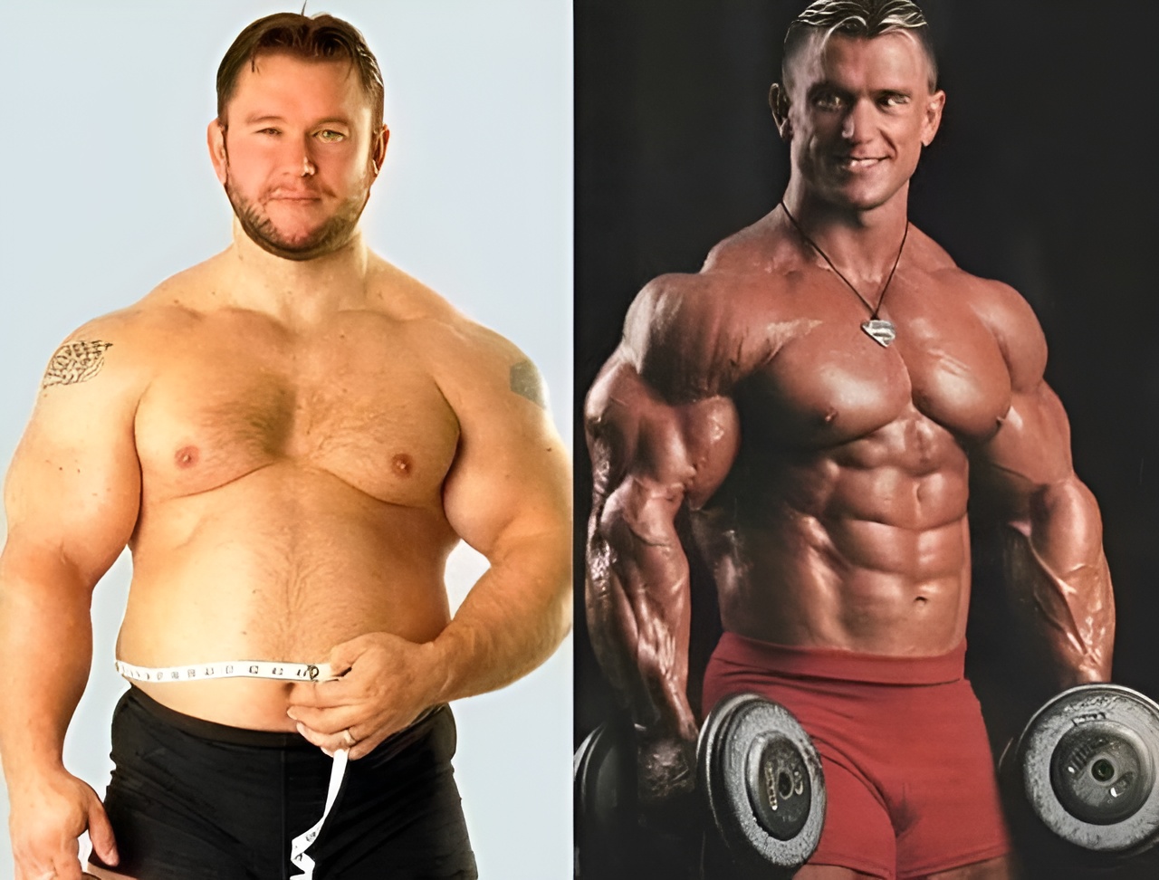 Görselde, efsanevi kol genetiğiyle tanınan vücut geliştirici Lee Priest yer almaktadır.
İlk fotoğrafta, kas kütlesi kazanmak amacıyla bulk döneminde, yani kalori fazlası aldığı süreçte çekilmiş hâlini görüyorsunuz. Bu dönemde, yüksek yağ oranı nedeniyle, somatotip teorisinin yüzeysel bakışıyla “endomorf” olarak etiketlenebilecek bir görünüme sahiptir.İkinci fotoğrafta ise yarışma hazırlığı sürecinde, katı bir diyetle kalori açığına girdiği dönemin sonunda çekilmiş bir görüntüsü yer almaktadır. Bu aşamada vücut yağ oranı ciddi şekilde düşmüş ve dış görünüm, teorinin bu kez “mezomorf” olarak tanımladığı atletik yapıya yaklaşmıştır.